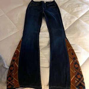 high waisted flare jeans with design